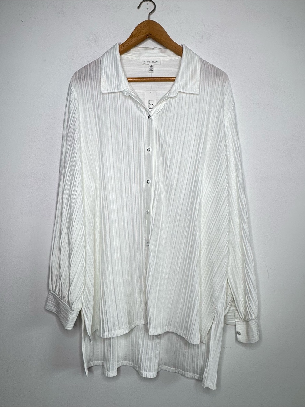 Rio & Rian Pleated Long Sleeve Button Front Long Sleeve Top - Size 2X